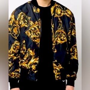 Authentic Versace Jeans Couture Black Reversible Garland Print Bomber Jacket